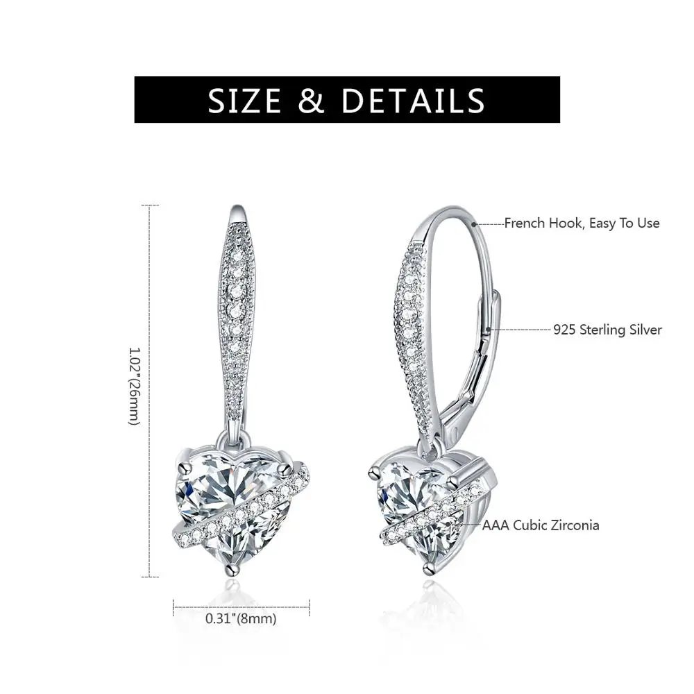 Серьги-подвески E Heart из настоящего серебра 925 пробы женские изящные висячие