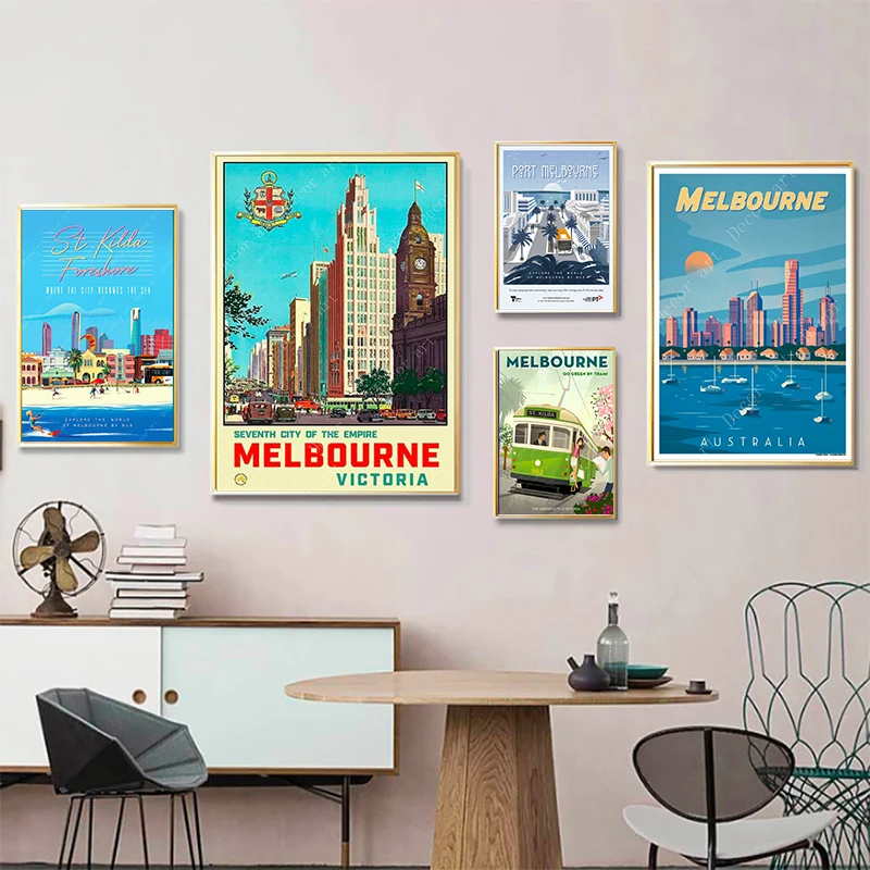 Австралия Мельбурн винтажный постер для путешествий Картина на холсте наклейка