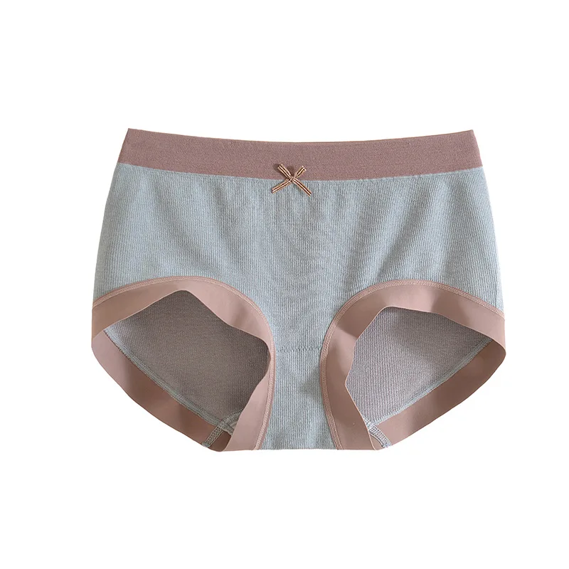 

Hot Sell Nice Color Contrast Elastic Modal Women Underwear Stripe Seamless Mid Waist Women's Triangle Underwear Candy Color