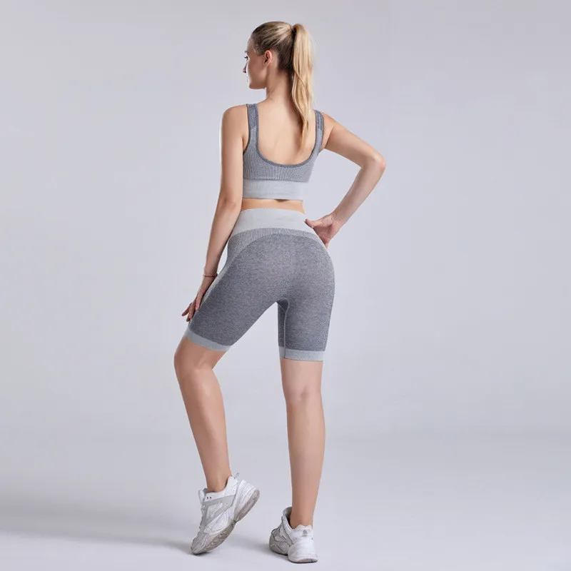 Бесшовный спортивный костюм в полоску женский бюстгальтер шорты для йоги фитнес
