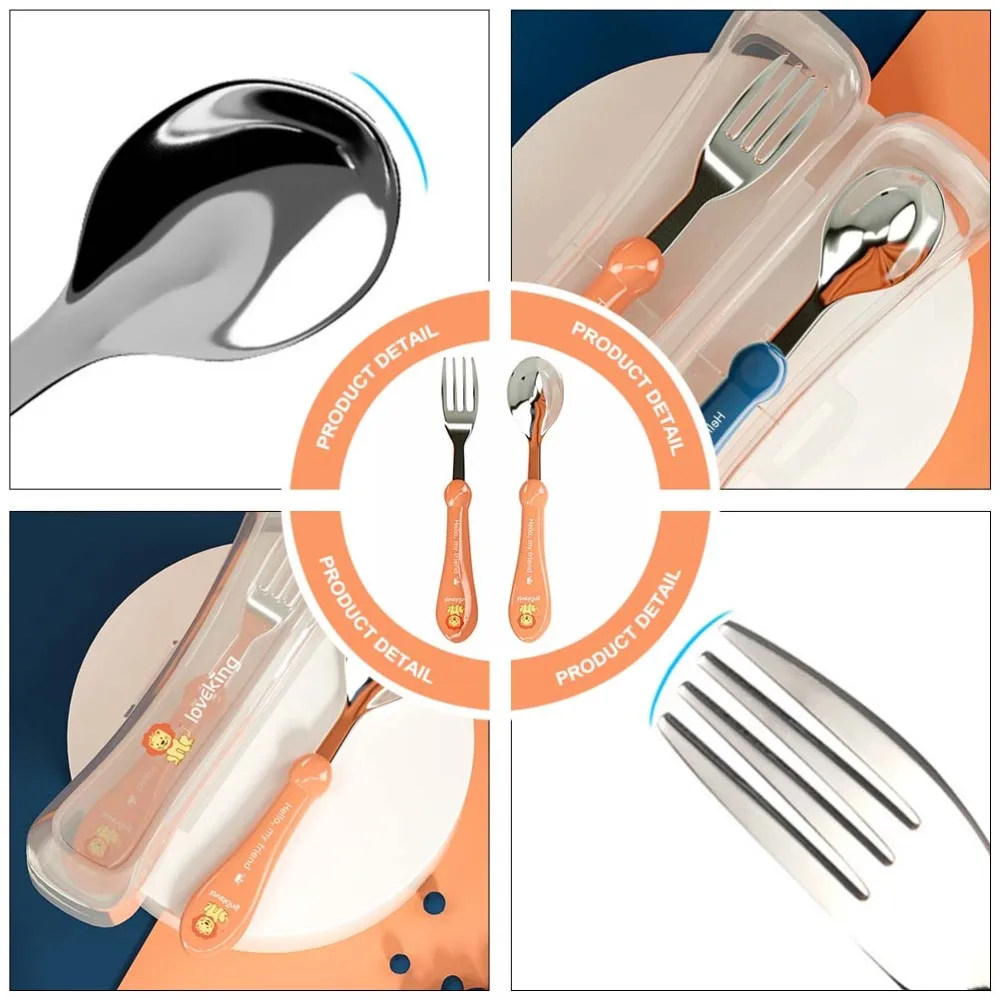 

1 Set Baby Self-Training Fork Spoon Portable Feeding Flatware