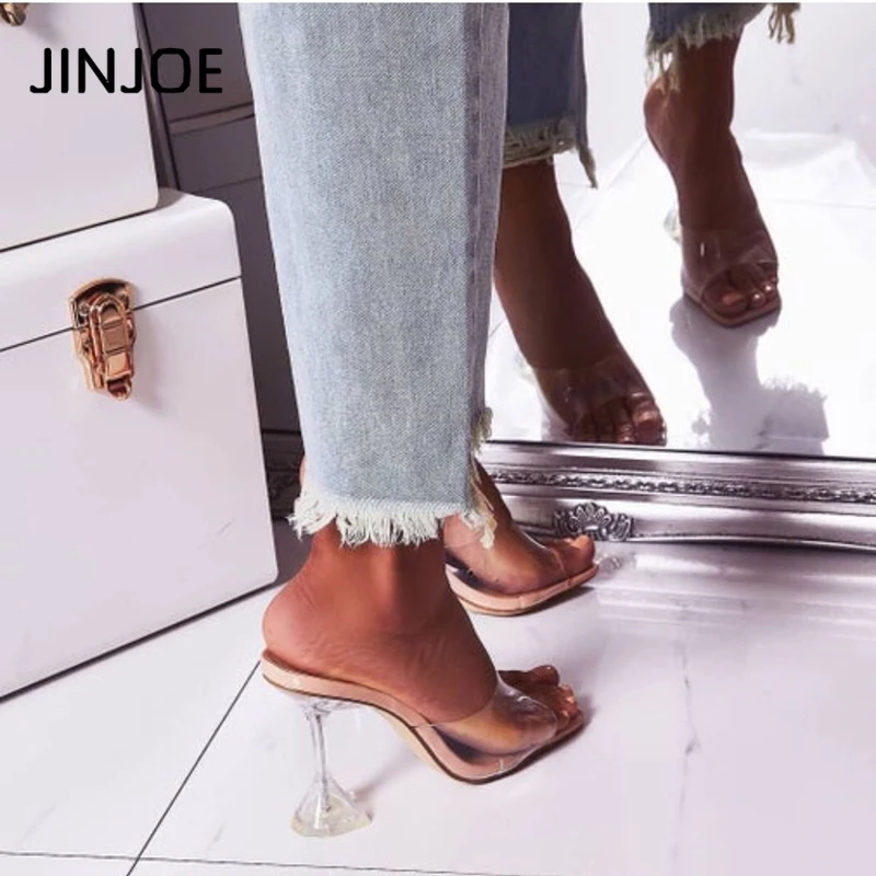 JINJOE/обувь; женские оранжевые сандалии; пикантные туфли-лодочки из ПВХ на тонком каблуке без застежки; прозрачные милые летние Тапочки