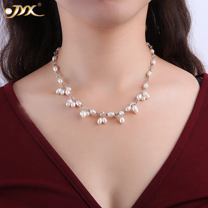 

JYX 2020 классический стиль 100% натуральный 5,5*6 мм пресноводный жемчуг цепочка 16 "Жемчуг чокер простой стиль