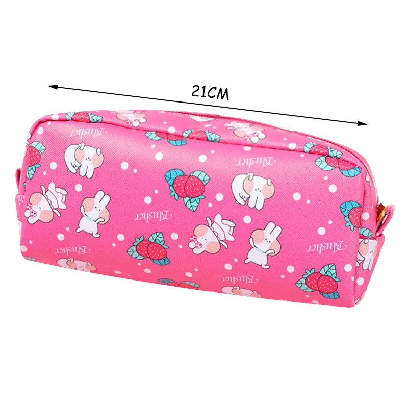 Cute Girly Heart Strawberry Rabbit Pencil Case Pu Student Creative High Capacity Storage Stationery Pen Box Bag | Канцтовары для