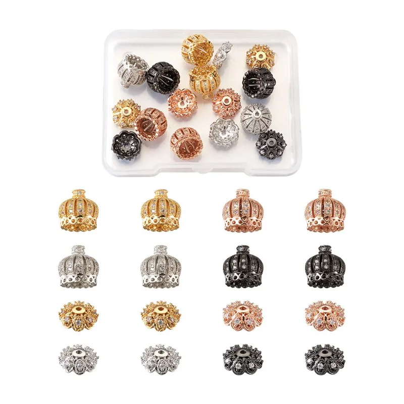 

16pcs/Box Crown Hollow Brass Cubic Zirconia Beads End Cap Bead Cap Tassel Cap Bail for Jewelry Making DIY Bracelet Necklace