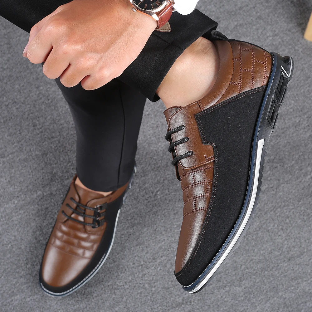 

New Summer Autumn Leather Men Shoes Fashion Casual Shoes Lace-Up Loafers Business Wedding Dress Shoes Big Size 38-48 Moccasin