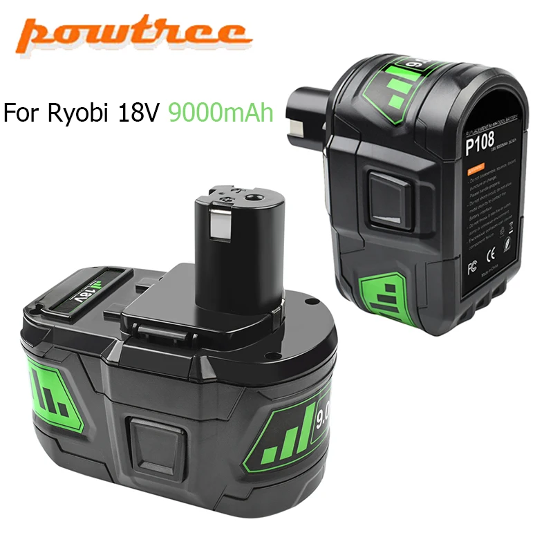 Литий-ионная аккумуляторная батарея Powtree 9000 мАч 18 в для Ryobi P108 P107 P105 P104 P103 P102