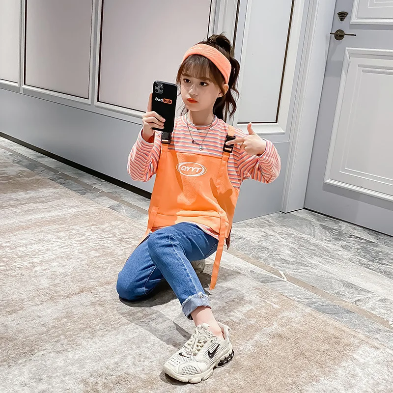 

2021 New Webbing Spring Autumn Tops Hoodies Girls Sweatshirts Jacket Coat KidsOvercoat Outwear Teenager High Quality