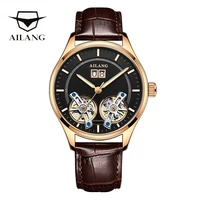 ailang calendar leather strap mens watch automatic mechanical watch double tourbillon hollow german small mens watch