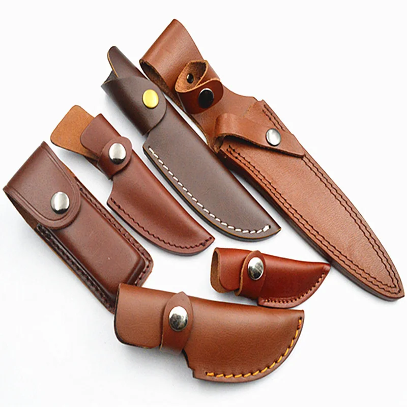 First Layer Cowhide Leather Knife Sheath Scabbard Holster Carry Cover Outdoor Pocket Folding Small Straight Knife Waist Belt DIY