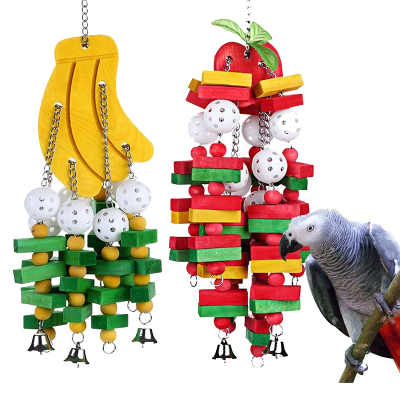 Bite Toy Pet Supplies For Cockatoos African Grey Macaws Large Bird Parrot Toy Natural Wooden Blocks