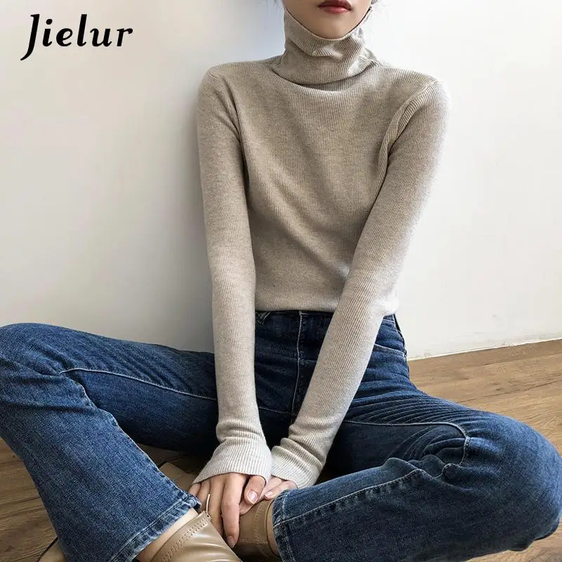 Вязаные женские водолазки Jielur 2021 свитера пуловеры осенне-зимние Базовые Женские