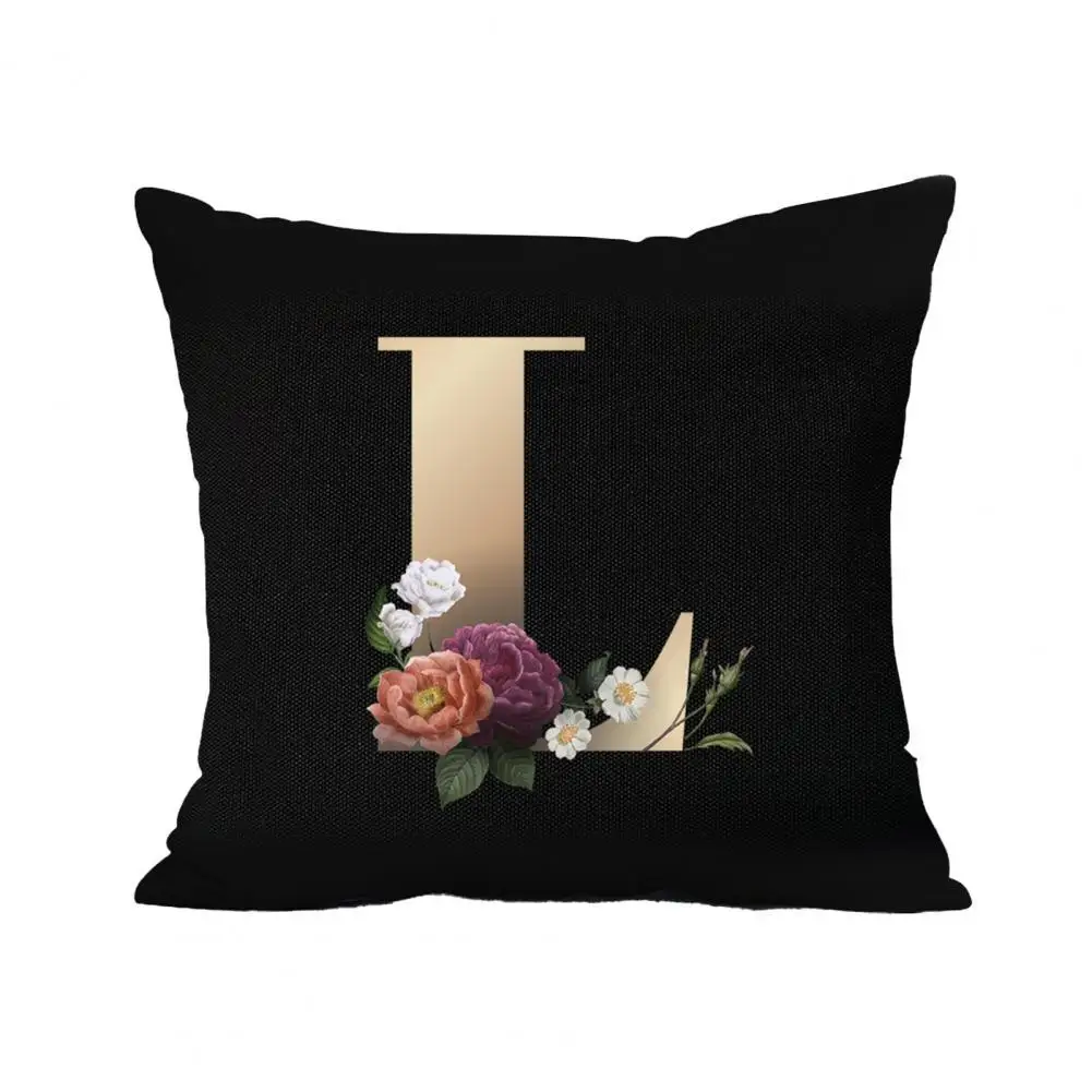 

Cushion Case Smooth 26 Letters Pillow Cover Floral Pattern Pillow Cover