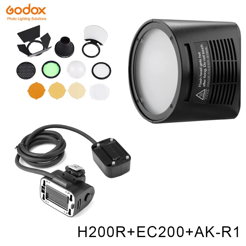 

Godox AD200 V1 PRO Glash Accessory WITSTRO H200R Round Flash Head and EC-200 Extension Head AK-R1 Color temperature reflector