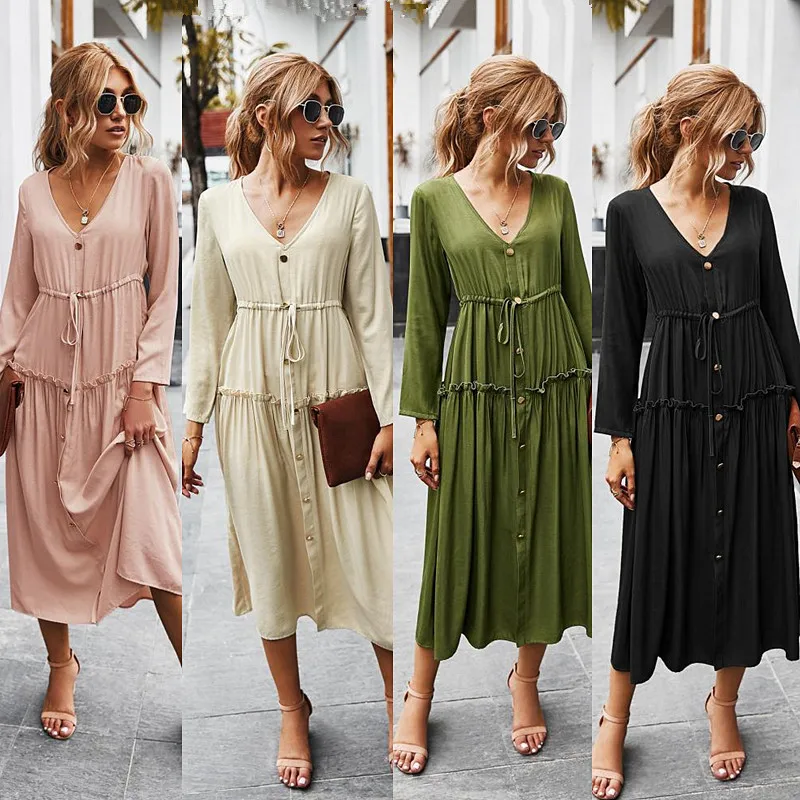 Осеннее элегантное женское длинное платье 2020 модное повседневное свободное с