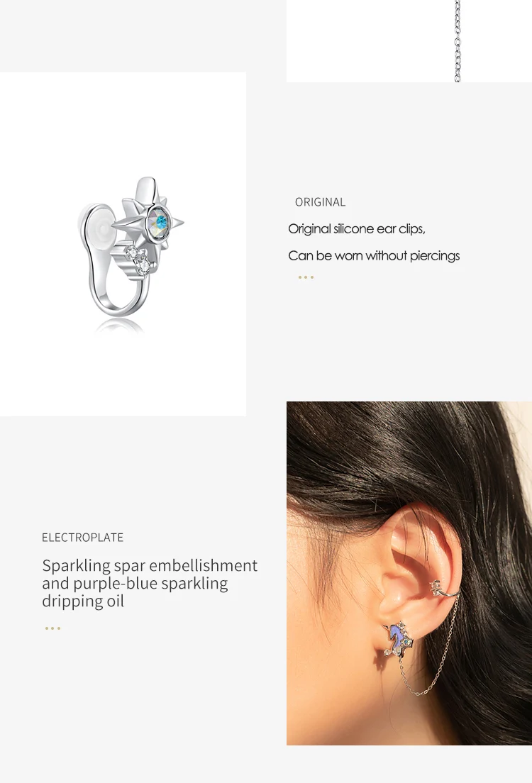 

925 Sterling Sliver Crystal Drop Oil Unicorn Clip Earring Clip Anniversary Trendy Earrings For Women Gift Fine Jewelry