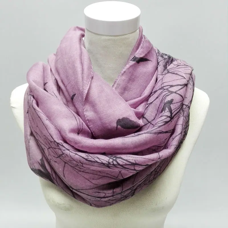 Шарф с рисунком животных осень 2020 шарф абстрактных птиц на дереве кольцо-петля