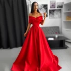 Атласное платье для выпускного вечера UZN, красное, ТРАПЕЦИЕВИДНОЕ, с открытыми плечами, с V-образным вырезом, по индивидуальному заказу, вечерние платья с круглым вырезом