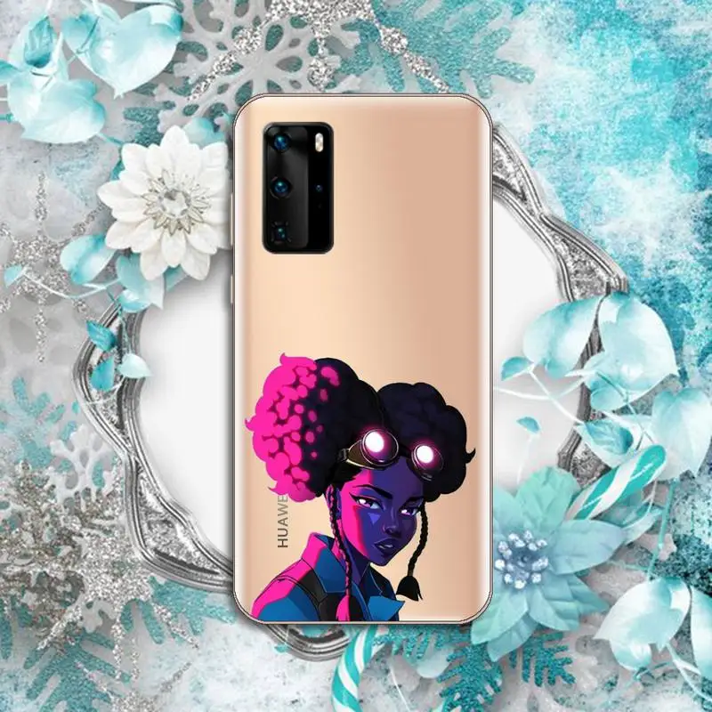 

Afro Girls WomenPhone Case Transparent for Huawei P honor 8 10i 20 30 40 smart 2019 high quality Anti-fall capa