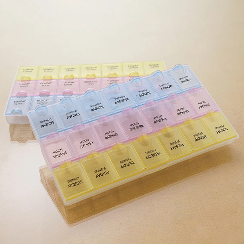 

3Rows(21Grids) 7 Days Weekly Pill Case Medicine Tablet Dispenser Organizer Pill Box Splitters Pill Storage Organizer Container