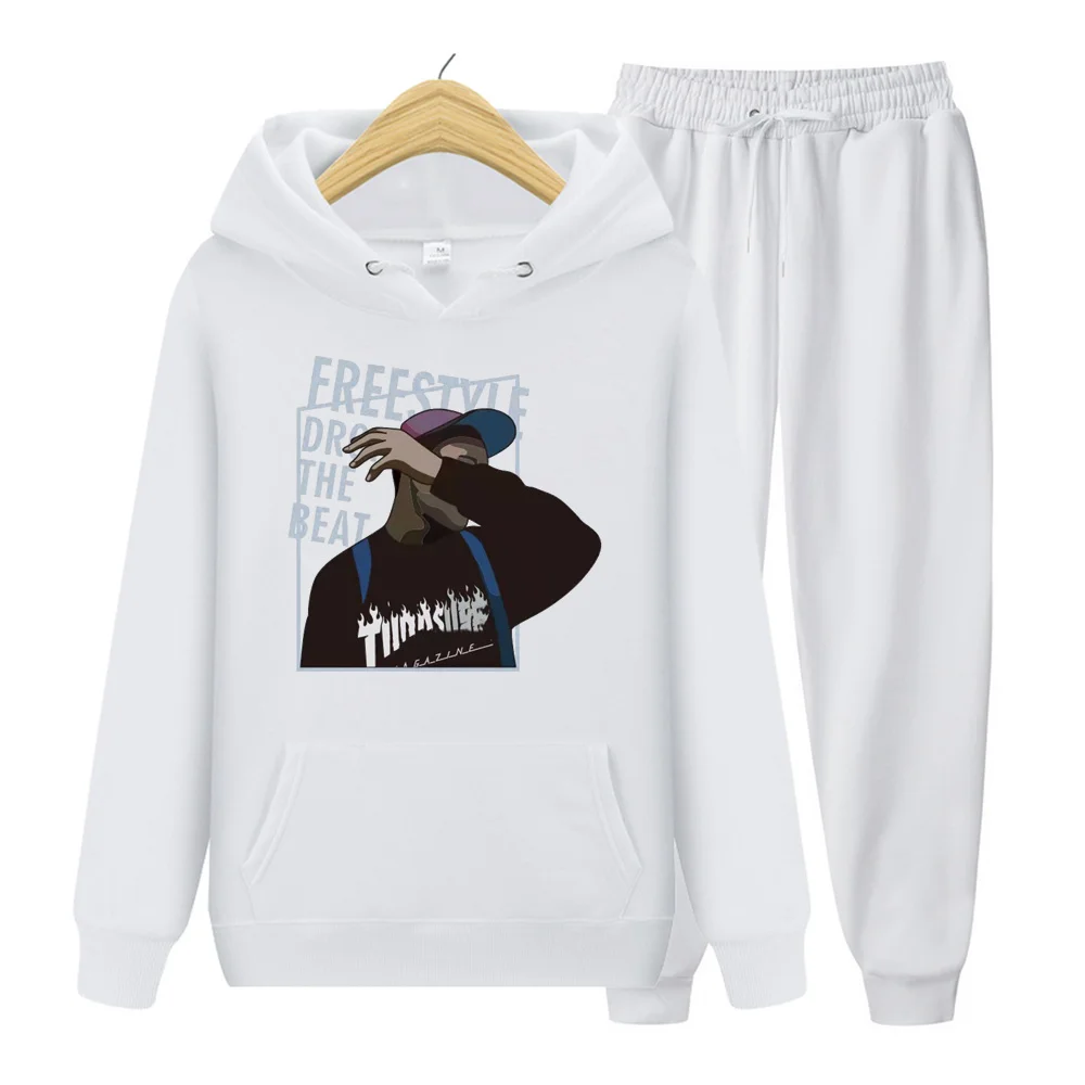 

Fall/Winter Fleece Print Ladies/Men Suit Casual Hoodie Warm Sweatpants Streetwear 2-Piece Sports Suit