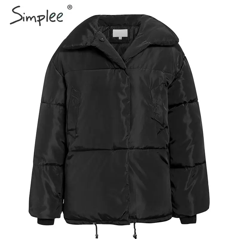 Simplee Fashion женскoе свободные толстые курткa повседневные карманные женские теплые ватные курткa пальто зашнуровать мягкoе пуховик