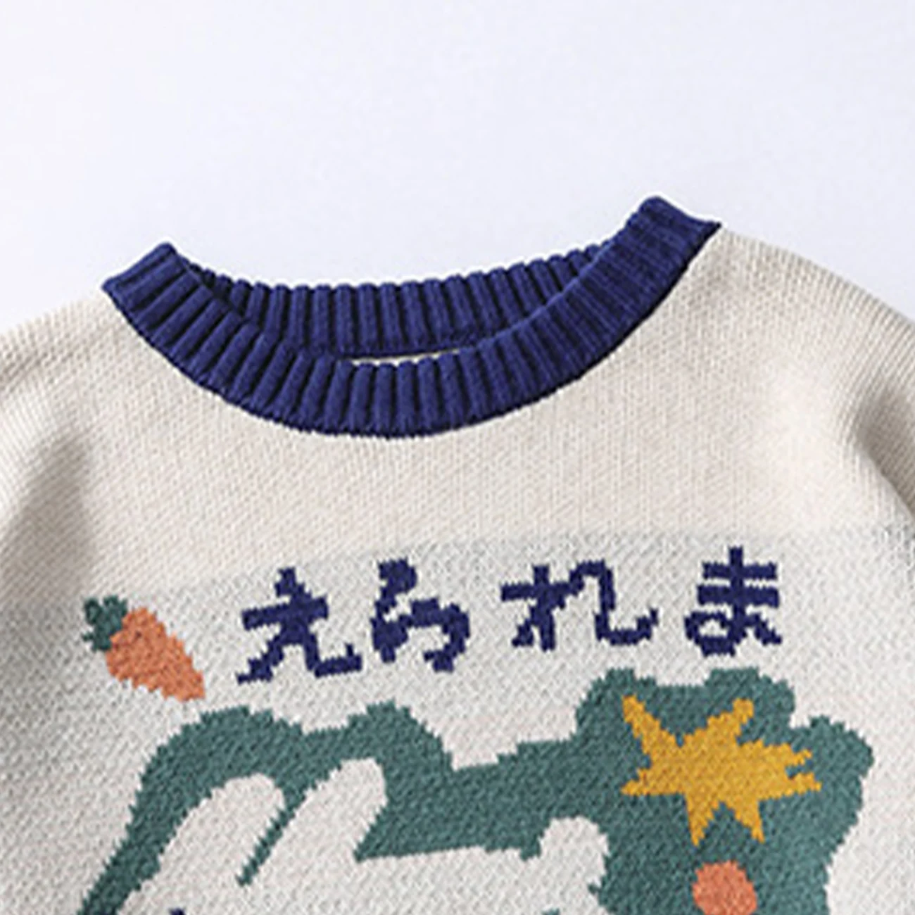 

Harajuku Oversized Block Rabbit Print Knitted Sweater O-neck Sweater Pullover Streetwear 2021 Hip Hop Men Knit Jumper Unisex