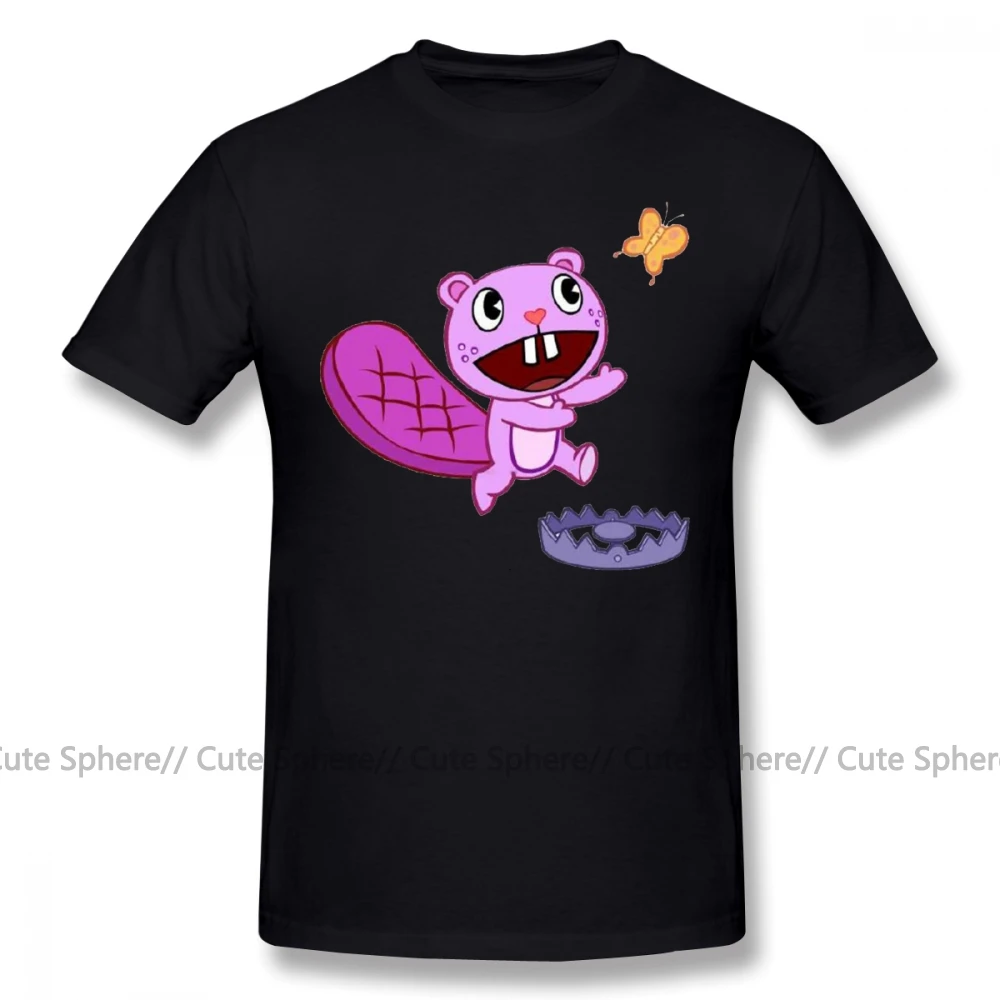 Футболка с надписью «Happy Tree Friends»; Милая футболка с рисунком зубастой и бабочкой; футболка с короткими рукавами - Цвет: Black