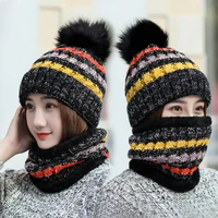 winter womens scarf hats matching knitting beanies wrap set wool ball outdoor keep warm protect ears skullies for women girls