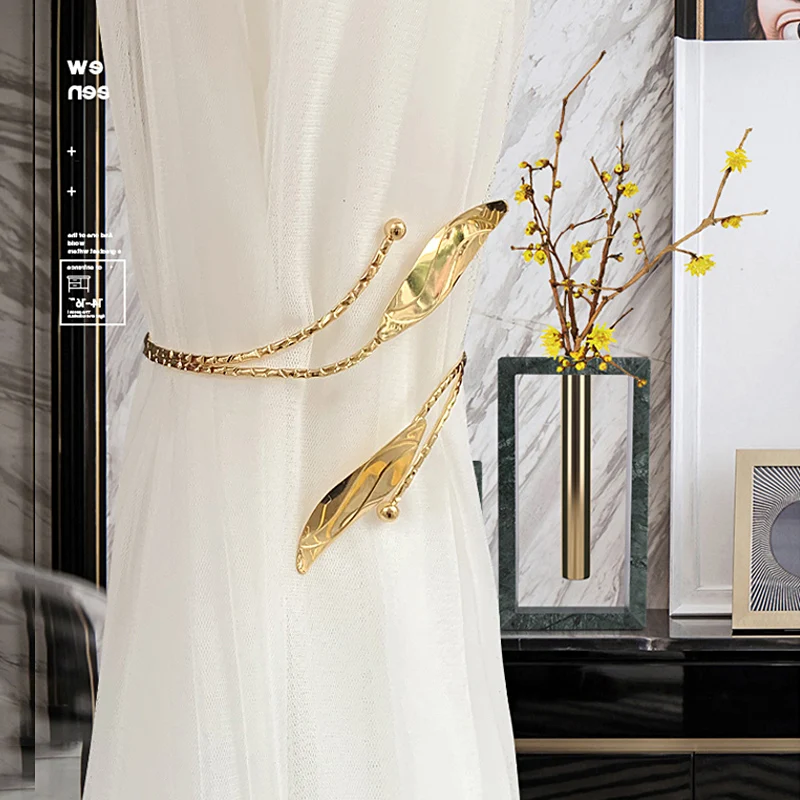 

Curtain Tiebacks Alloy Holdback Window Curtain Ties Backs For Curtains Modern Simple Style Curtain Holdbacks Sliver Golden Leaf