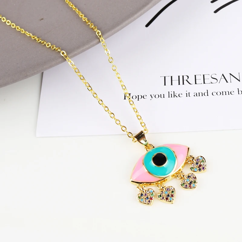 Радужное ожерелье для женщин длинная цепочка турецкий глаз кулон ожерелья