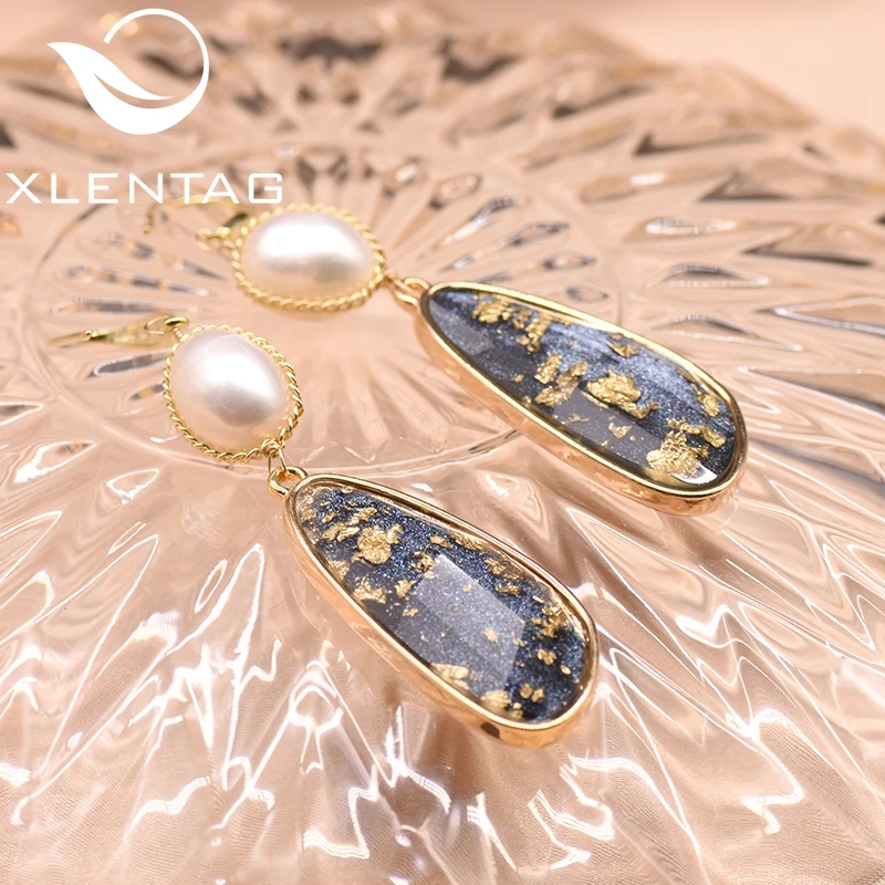 Серьги XlentAg женские из серебра 925 пробы с натуральным пресноводным