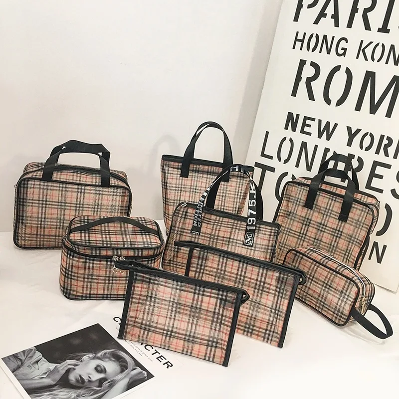 

Women's Transparent Mesh Make Up Wash Handbag Top Hands Cosmetic Bucket Toilet Storage Beach Travel Shopping Purse Bag For Girl