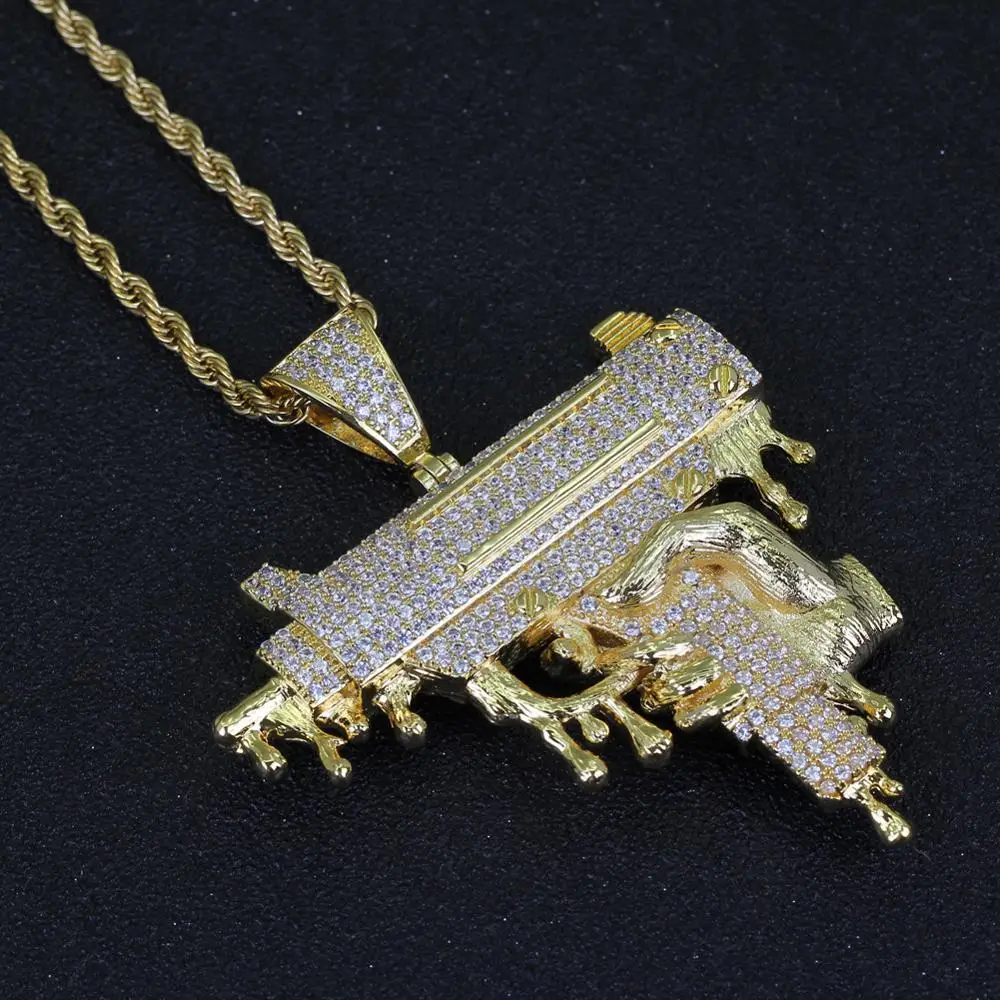 Льдом латунь CZ Большой Тяжелый в форме оружия Кулоны из нержавеющей стали