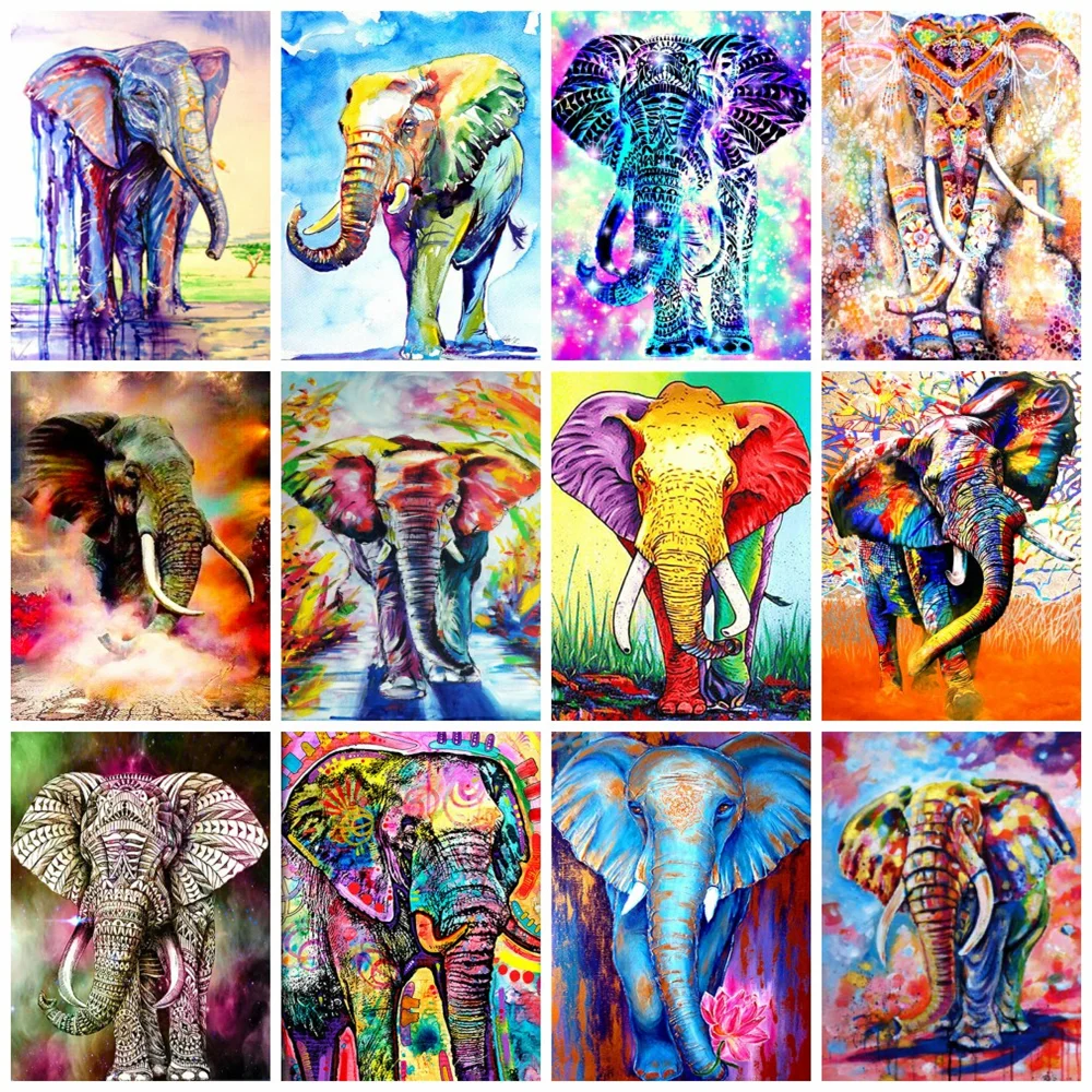 

Huacan 5d Diy Diamond Painting Elephant Living Room Decoration Diamond Embroidery Cross Stitch Colorful Animal Wall Posters