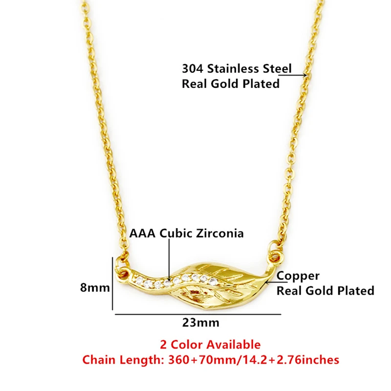 

Delicate Zirconia Leaf Pendant Necklaces Women Stainless Steel Chain Maxi Modern Female Bridesmaid Wedding Gift Trendy Jewelry