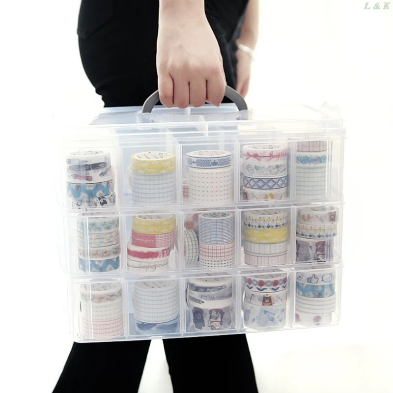 

Transparent Storage Box Clear Stationery Organizer Cosmetics Tape Art Supplies Case Holder with Detatchable Compartments
