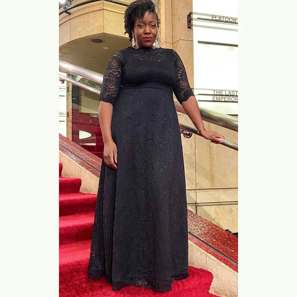 

New Gorgeous Gray Lace Plus Size Mother of the Bride Dresses Jewe Neck with 3/4 Sleeves Wedding Party Gowns Illusion Back