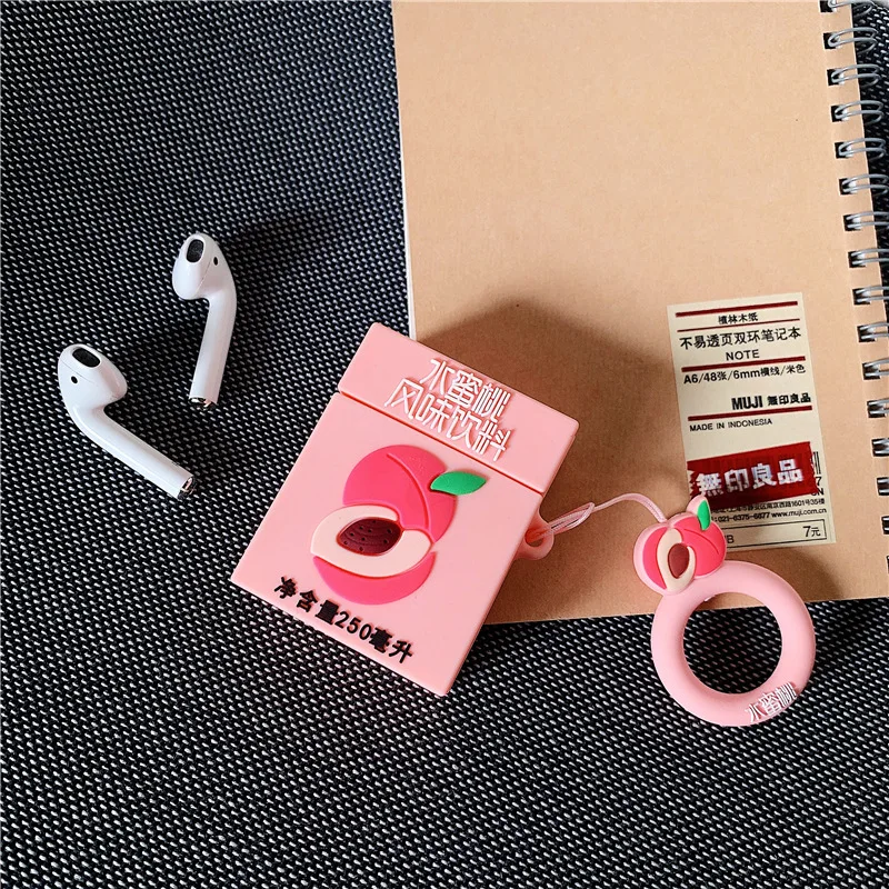 Мультяшный чехол для AirPods милый чехол силиконовый Bluetooth защитный чехол для наушников для Airpods2 кольцо на палец ремешок персиковый Лимонный Напиток