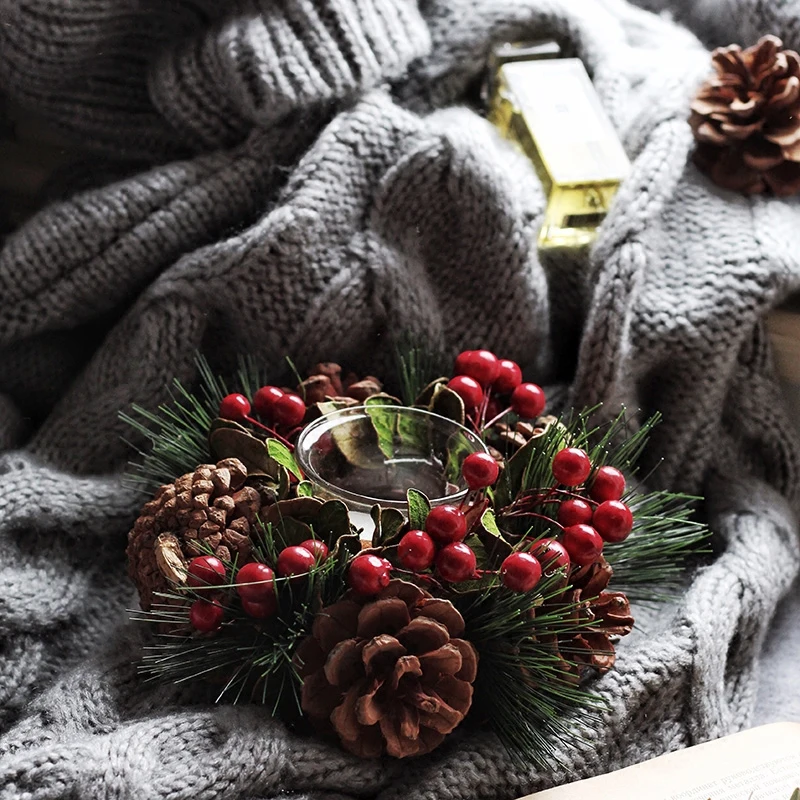 Рождество Pinecone сосновые иглы подсвечник американский кантри Сад домашний декор