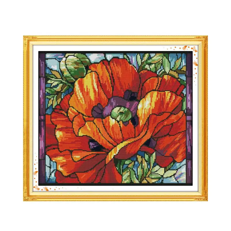 Набор для вышивки маком (6) крестиком с красными цветами форма aida 18ct 14ct 11ct картина