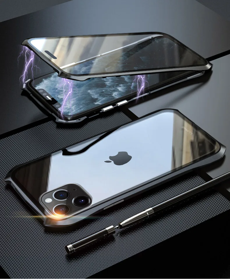 Передний и задний Магнитный стеклянный чехол для Apple iPhone 11 Pro чехол 360 металлический бампер полный корпус чехол для etui iPhone 11 Pro Max чехол