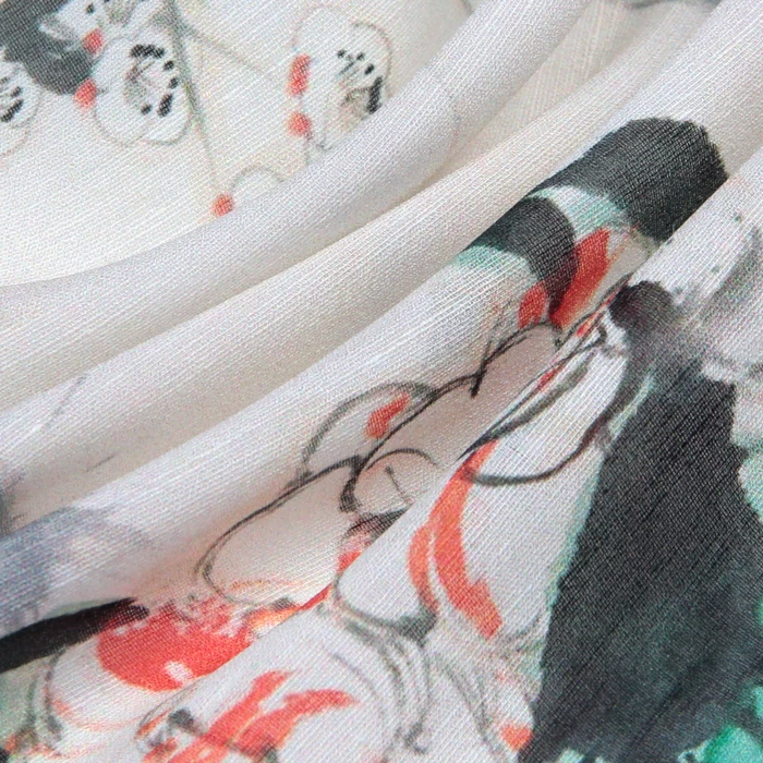 

Printed Silk Linen Fabric 14 momme 140cm Width Eco-friendly Natural Fabric Flower Printing White Color