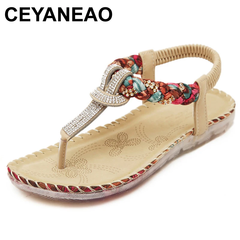 Женские босоножки CEYANEAO в богемном стиле шлепанцы с ремешком на щиколотке плоской