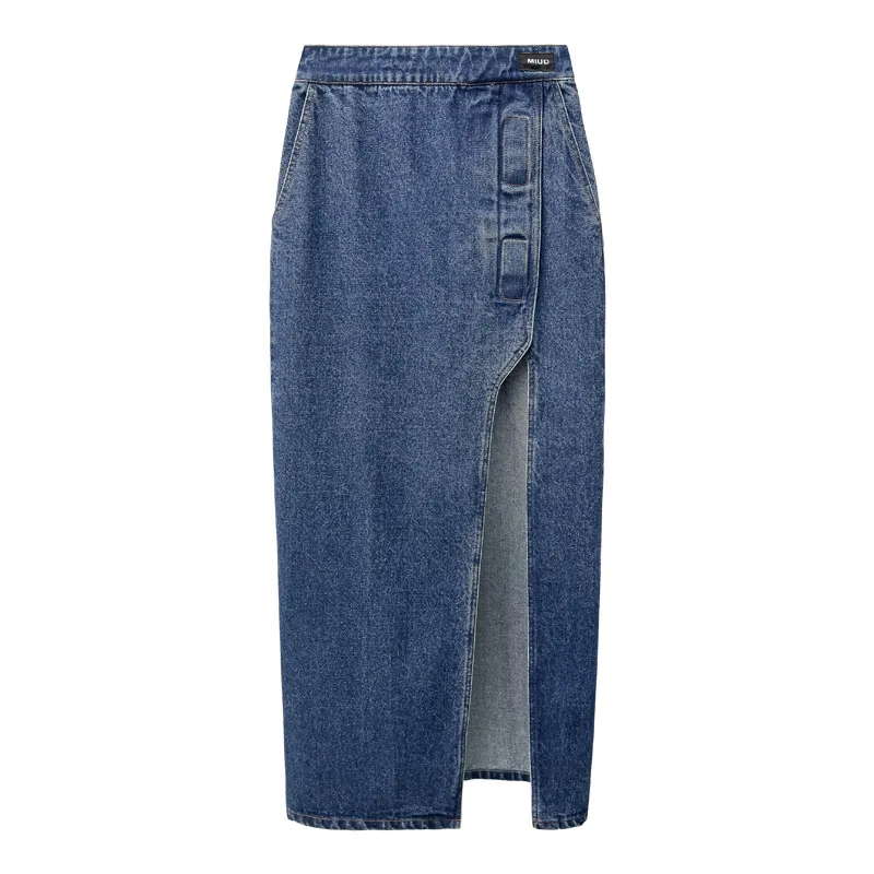 

YUERWANG Женская юбка с разрезом Асимметричная джинсовая юбка с высокой талией подходящая ко всему винтажная модная длинная юбка для женщин 2021 ...