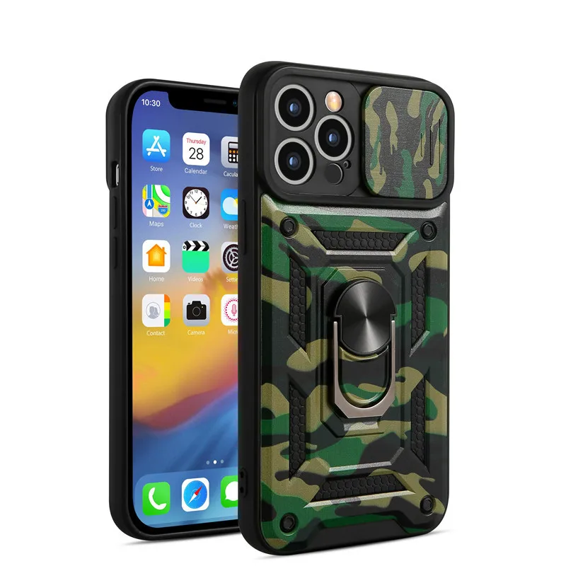 Camouflage Slide Camera Lens Protect Phone Case for iphone 13 12 11 pro Max X XR XSMax 7 8 Military Grade Bumpers Armor Cover | Мобильные