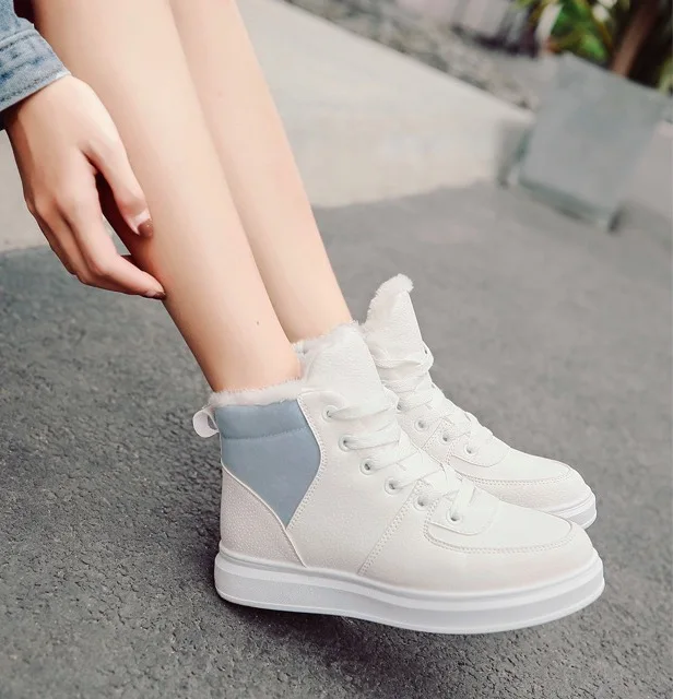 white women shoes Женская Повседневная обувь; коллекция года; Модные женские кроссовки из искусственной кожи; обувь на плоской подошве; теплая плюшевая женская обувь на платформе; зимняя обувь с высоким берцем - Цвет: white women shoes