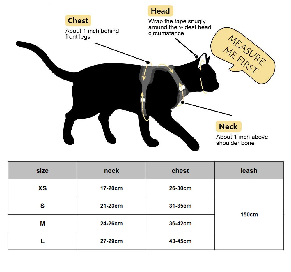 

Escape Proof Cat Harness Adjustable Kitten Reflective Strap Walking Jacket Print Step-in Vest with Leash for Puppy Pet Small Dog