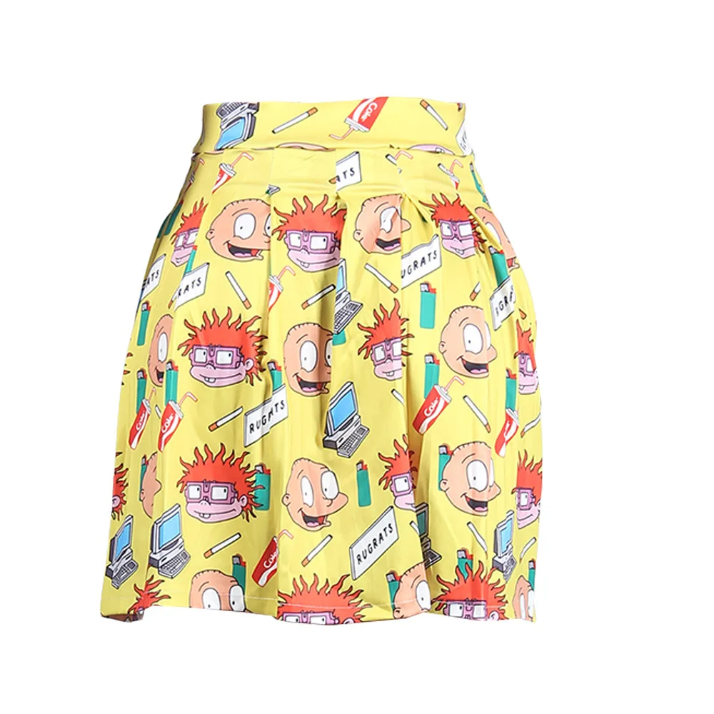

Cartoon Character Print Pleated Mini Skirt Women Cute High Waist A-Line Club Party Skirt Chic Sweet Girls Dance Student Skirt