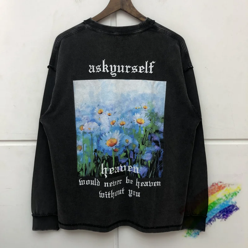 Vintage ASKYURSELF Daisy T-Shirt Men Women High Quality Long sleeve T Shirt Tee Oil Paint Graghic Print Tops | Мужская одежда